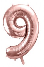 Balon z helem cyfra 9 90cm rozowo-zlota